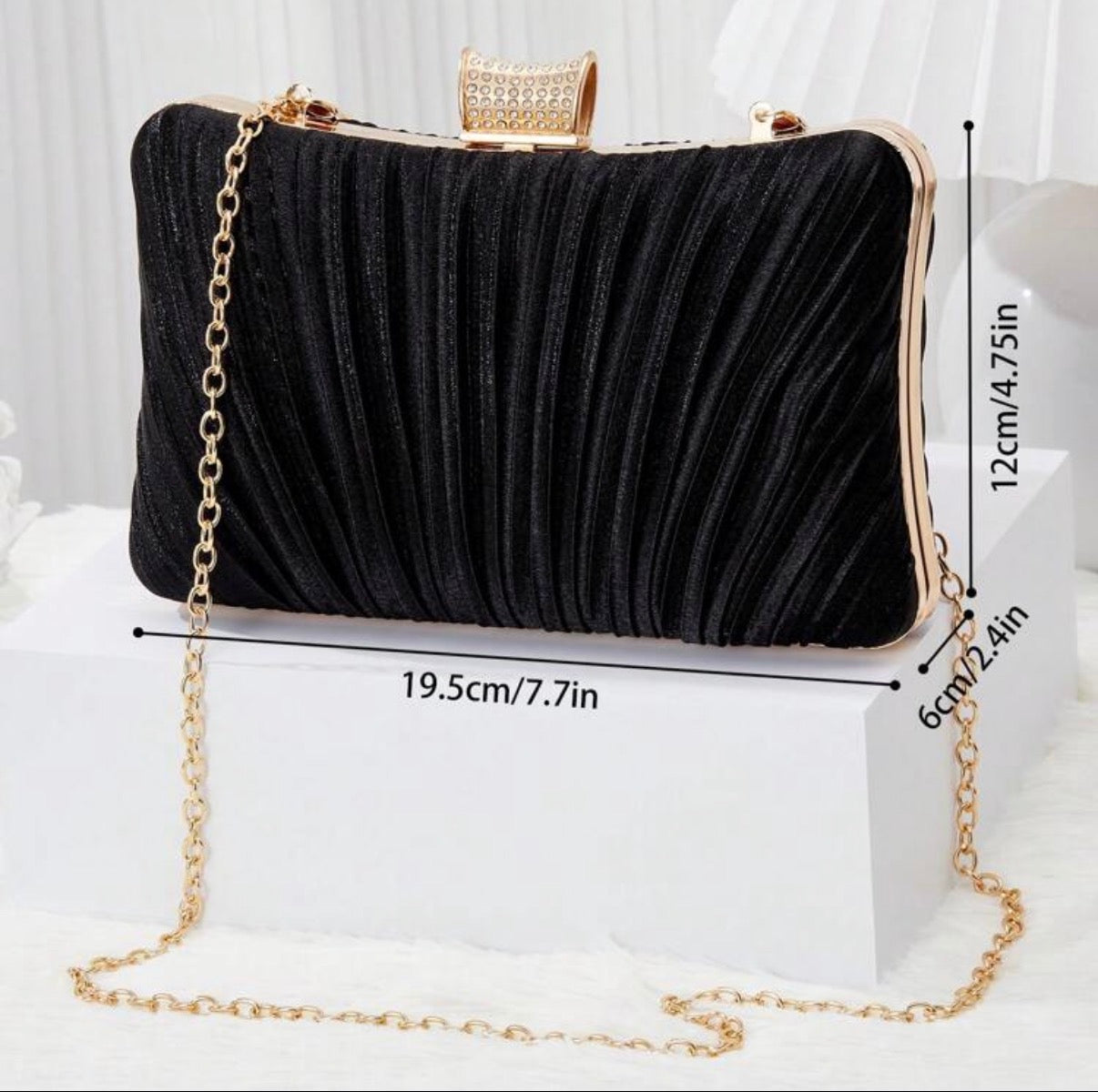 KELLY BLACK/GOLD PLEATED EVENING CLUTCH