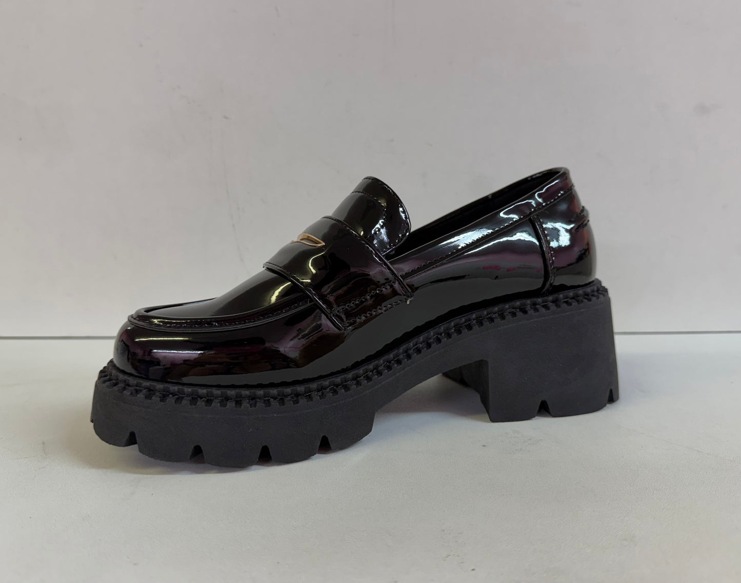 MODEL-13 BLACK PATENT LEATHER CHUNKY EDGY ACADEMIA STYLE PLATFORM LOAFER