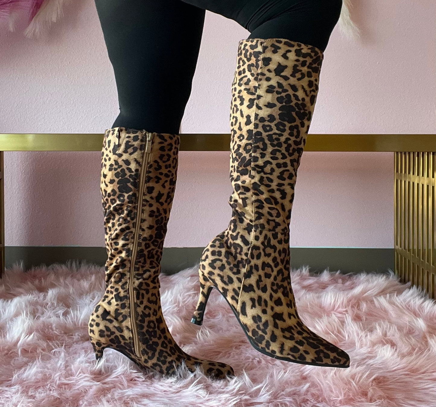 KAYLEE-1 Leopard Print Faux Suede Knee-High Boot