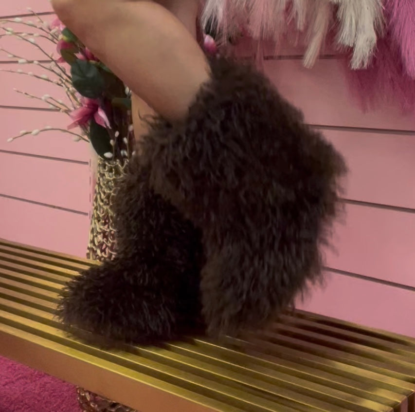 GOGO-3 BROWN CURLY FUR SLIP ON BOOTS