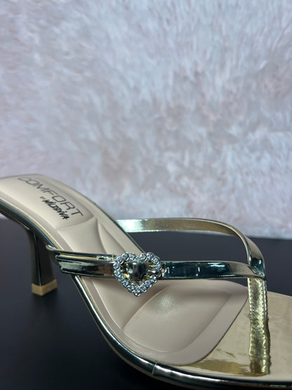 MERASA-12 Gold Faux Leather Kitten Heel Open Toe