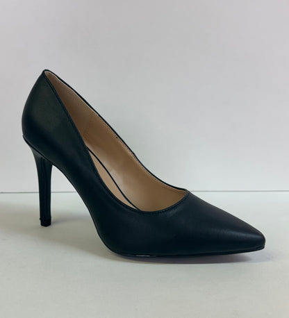 TRINA-01 BLACK FAUX LEATHER ENCLOSED POINTY TOE CLASSIC STILETTO PUMP