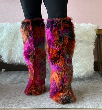 UPSETTER Orange Multi Faux Fur Boot - Stiletto Heel, approx 4" - Knee Boot