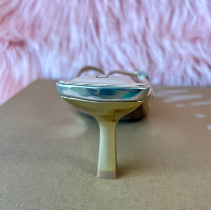 MERASA-12 Gold Faux Leather Kitten Heel Open Toe