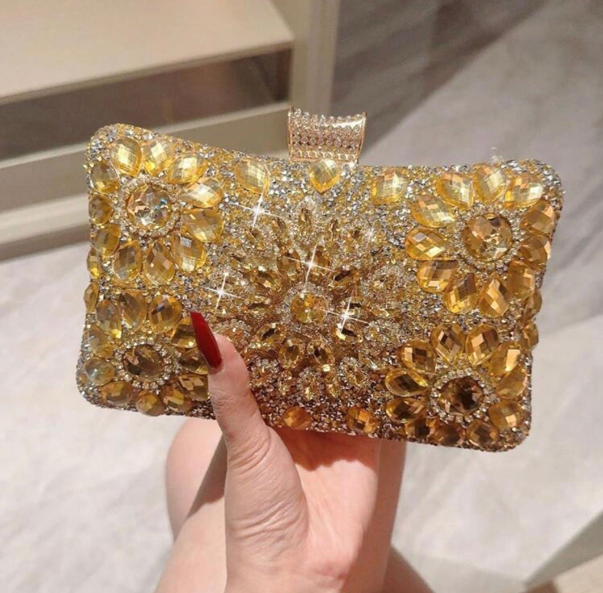 JILL GOLD JEWEL COVERED CLUTCH BAG