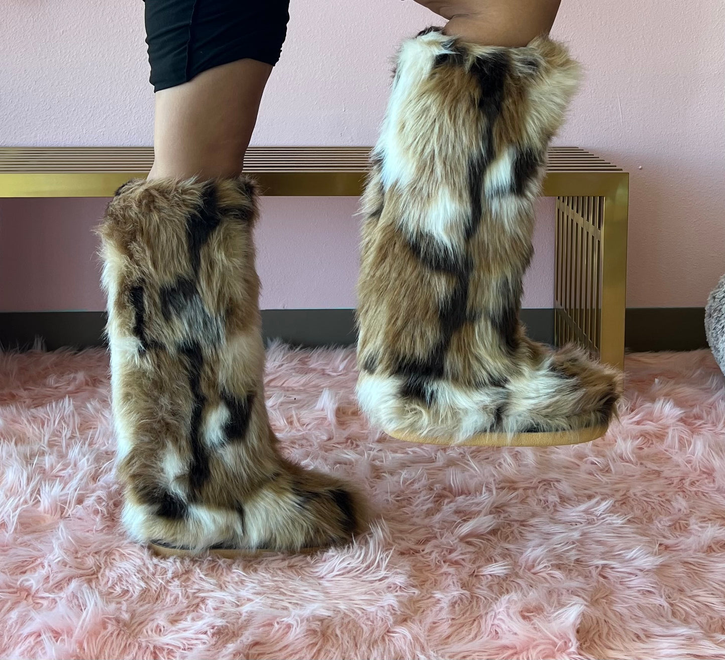 FENNEC Natural Tan Tall Faux Fur Knee High Boot - Pull-On