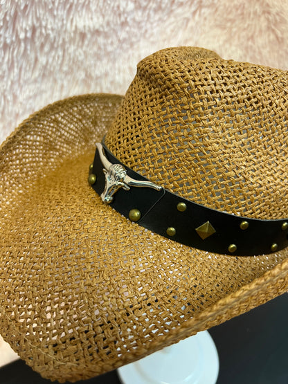 BULLHORN STRAW COWBOY HAT TAN