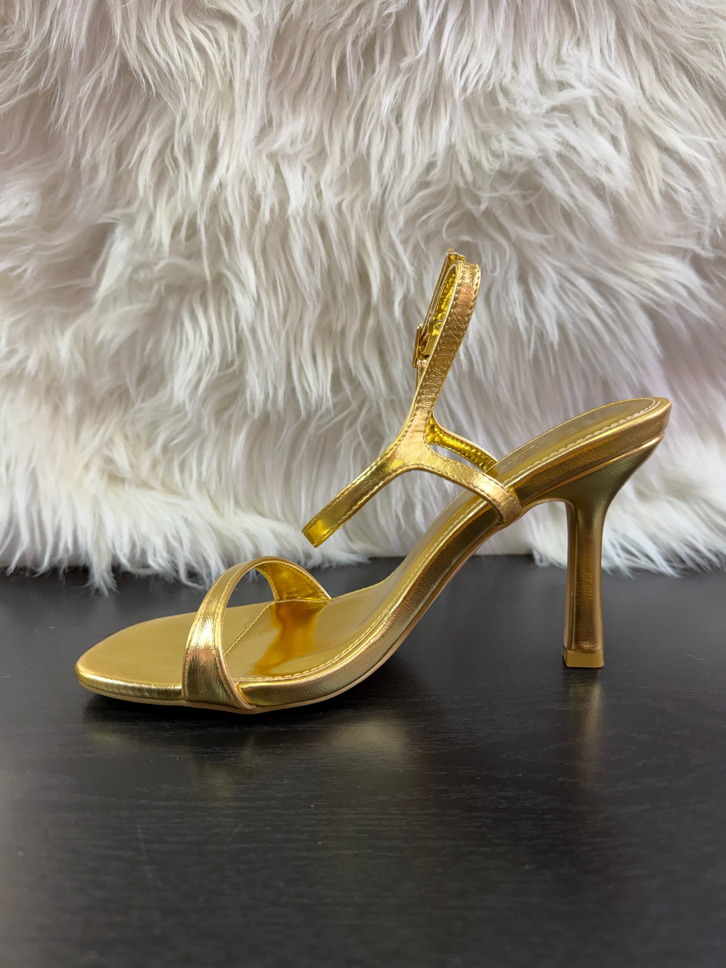BIBIANA METALLIC FAUX LEATHER ANKLE STRAP HEEL Gold