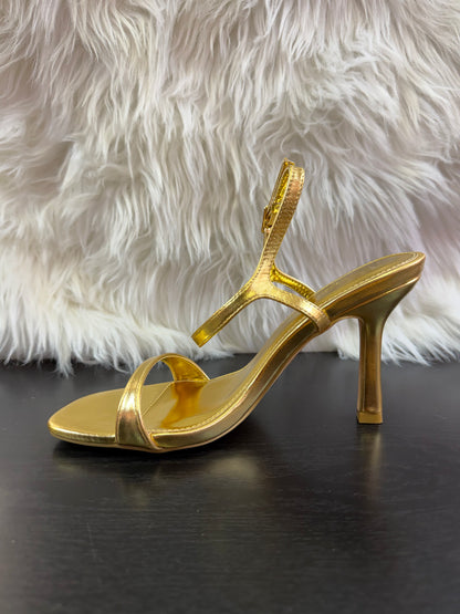 BIBIANA METALLIC FAUX LEATHER ANKLE STRAP HEEL Gold
