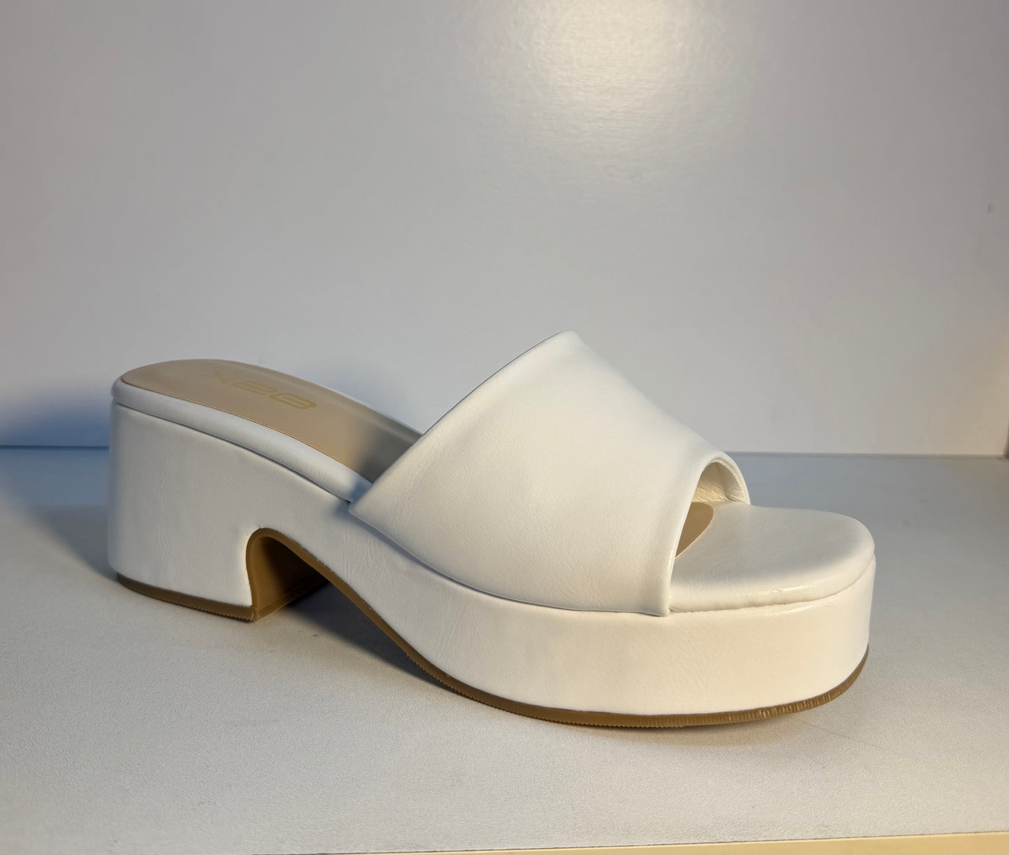 DORIKA WHITE PLATFORM CHUNKY HEEL OPEN TOE SLIP ON MULE SANDAL