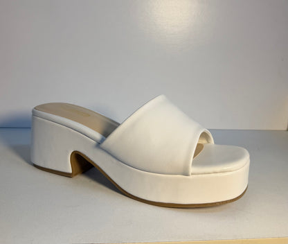 DORIKA WHITE PLATFORM CHUNKY HEEL OPEN TOE SLIP ON MULE SANDAL