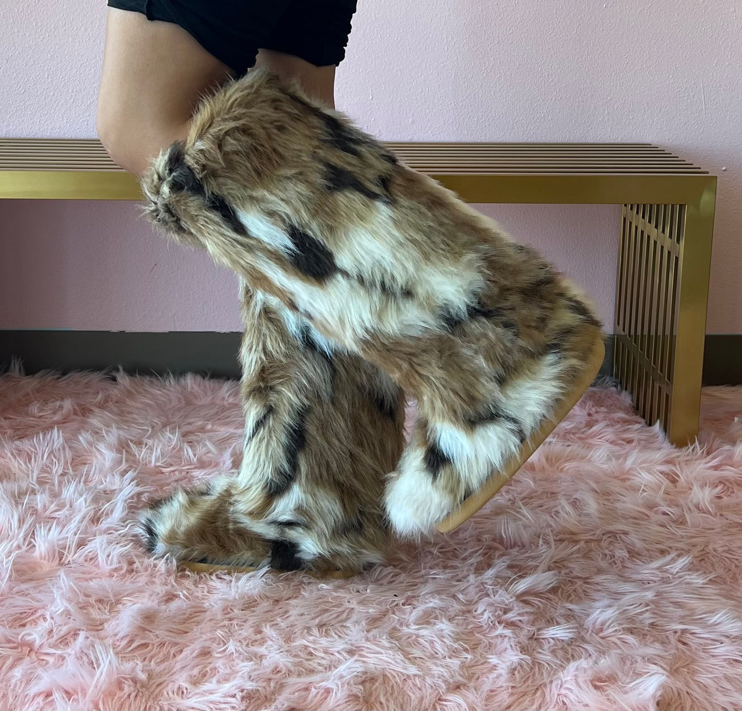 FENNEC Natural Tan Tall Faux Fur Knee High Boot - Pull-On