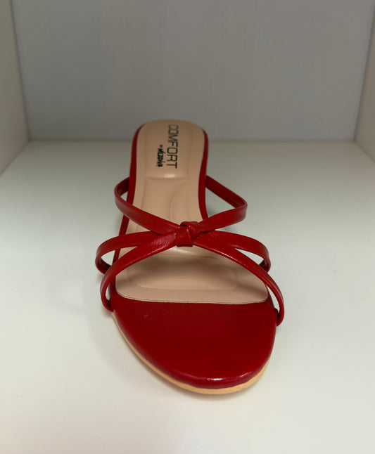 FINNA-01 RED PATENT LEATHER STRAPPY SLIP ON MULE KITTEN HEEL