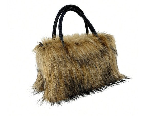 GEORGIA FAUX FUR SHOULDER BAG BROWN