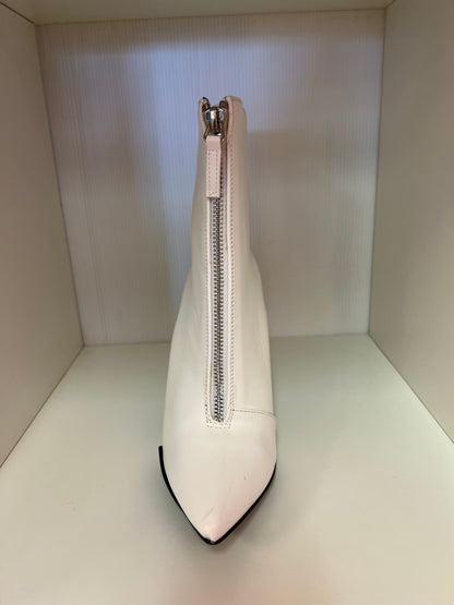 SHYY-02 WHITE FAUX LEATHER POINTY TOE STILETTO BOOTIE WITH FRONT ZIPPER