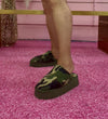 IVORIS Camoflauge Faux Wool Closed Toe Platform Clog