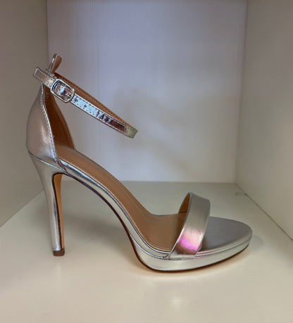 HILLARY AG26 SILVER FAUX LEATHER OPEN TOE PLATFORM STILETTO HEEL WITH ANKLE STRAP