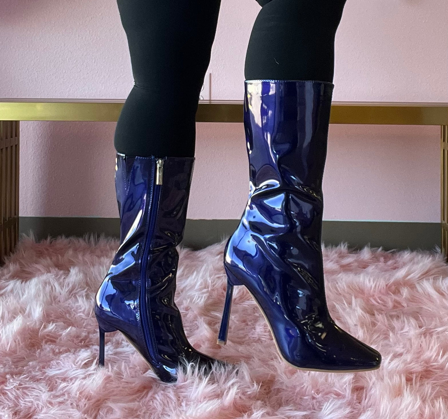 LUCIENE Royal Purple Blue Faux Patent Leather Boot - Inner Zipper Closure