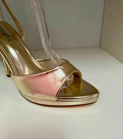 HINA GOLD METALLIC FAUX LEATHER PLATFORM STILEETO WITH ANKLE STRAP