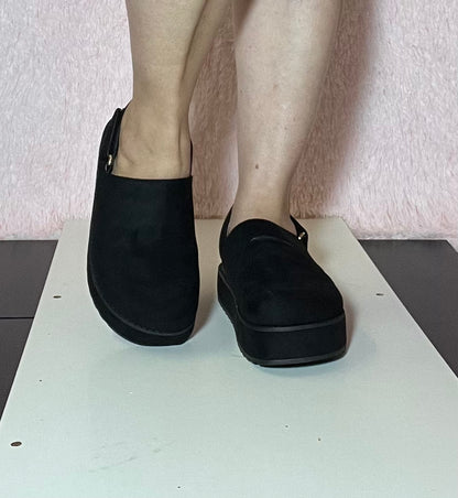 RENO-1 Black Faux Suede Platform Clog Slingback