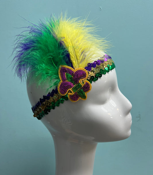 FLEUR DE LIS STRETCH SEQUIN MARDI GRAS HEADBAND/2024