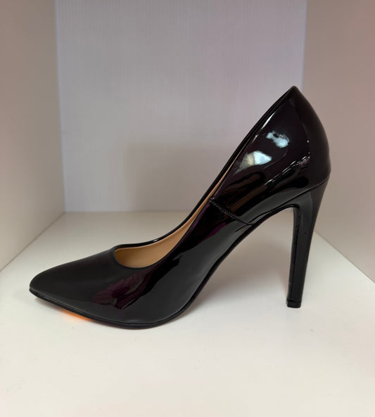 GLAMOUR-01 BLACK PATENT LEATHER ENCLOSED POINTY TOE CLASSIC STILETTO PUMP