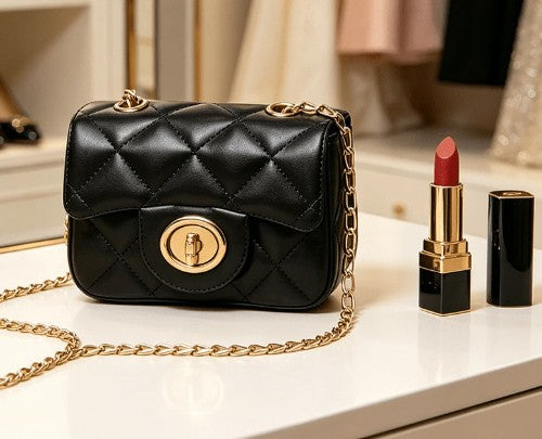 BECCA BLACK TEXTURED QUILTED JELLY MINI BAG WITH CROSS BODY STRAP