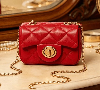 BECCA RED TEXTURED QUILTED JELLY MINI BAG WITH CROSS BODY STRAP