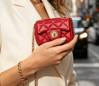 BECCA RED TEXTURED QUILTED JELLY MINI BAG WITH CROSS BODY STRAP