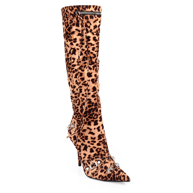 BEXIE-3/2024 Leopard Print Boot Knee High Boot with Tassel Zipper Detail
