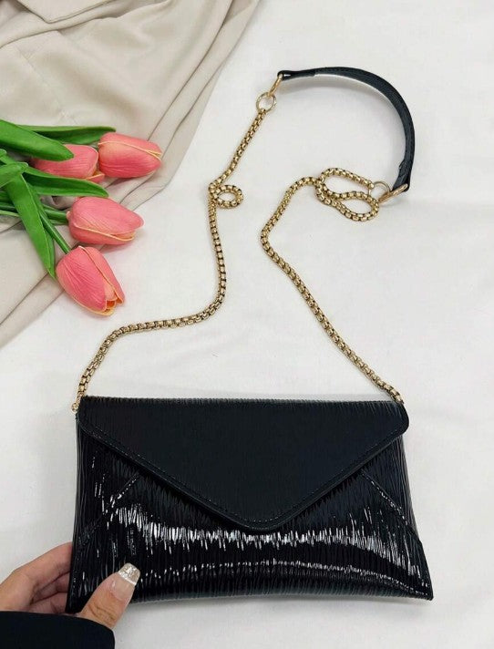 JADA BLACK TEXTURED FAUX LEATHER CLUTCH
