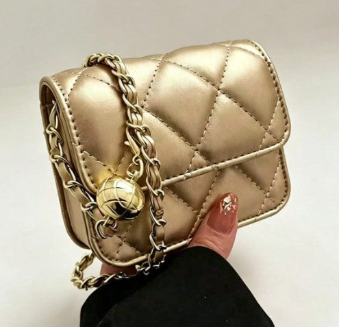 BRIELLE GOLD TEXTURED QUILTED FAUX LEATHER MINI BAG WITH CROSS BODY STRAP