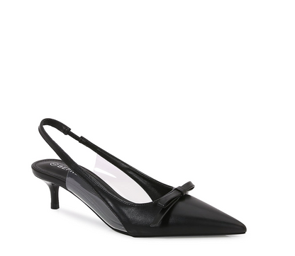 SASSY Black Kitten Heel Pump Slingback Faux Leather