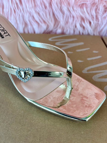 MERASA-12 Gold Faux Leather Kitten Heel Open Toe