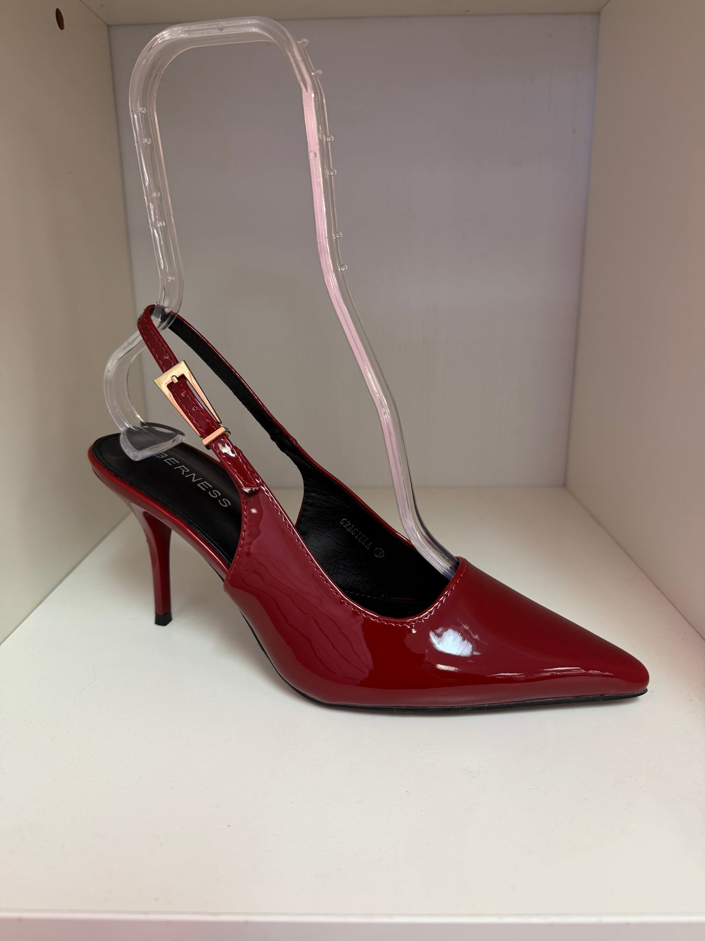 GRACIELA PATENT LEATHER POINTY TOE SLING BACK PUMP Burgundy