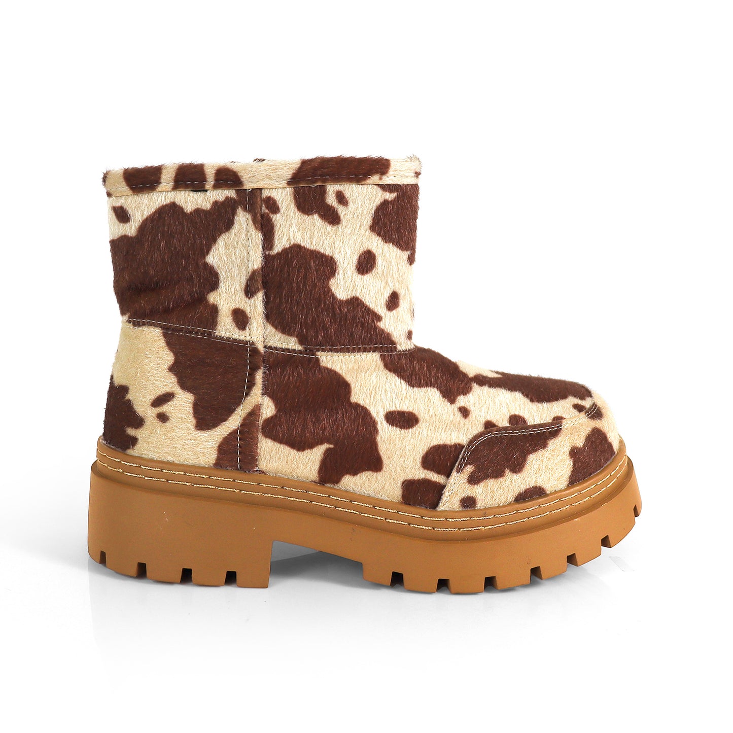 TORRIA-1 COW PRINT CHUNKY TOE WINTER ANKLE BOOT