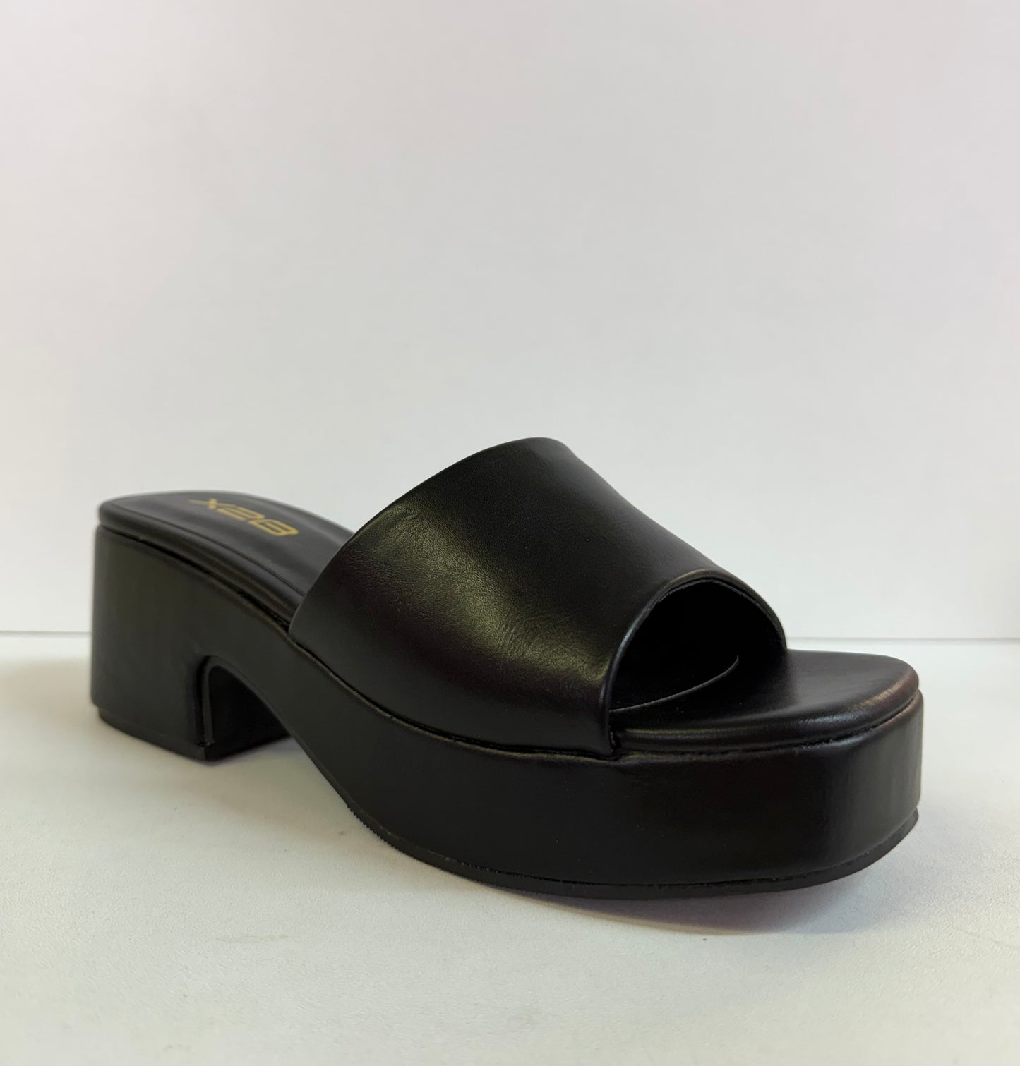 DORIKA BLACK PLATFORM CHUNKY HEEL OPEN TOE SLIP ON MULE SANDAL