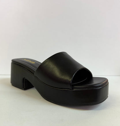DORIKA BLACK PLATFORM CHUNKY HEEL OPEN TOE SLIP ON MULE SANDAL