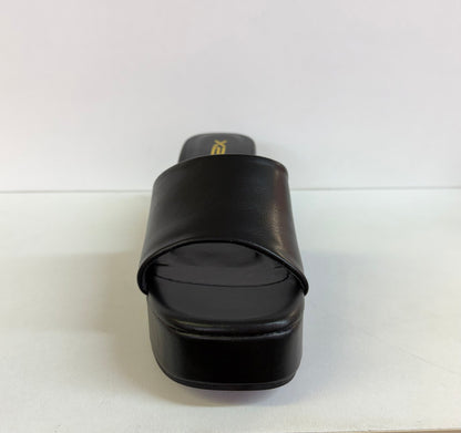 DORIKA BLACK PLATFORM CHUNKY HEEL OPEN TOE SLIP ON MULE SANDAL
