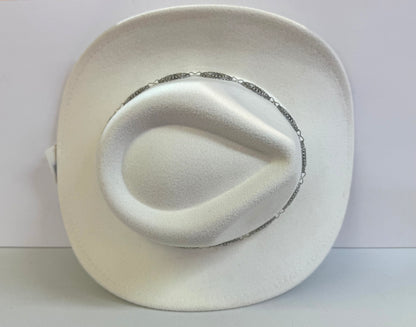 TANGO IVORY FAUX WOOL COWBOY HAT WITH SILVER OVAL CONCHO CHAIN BAND