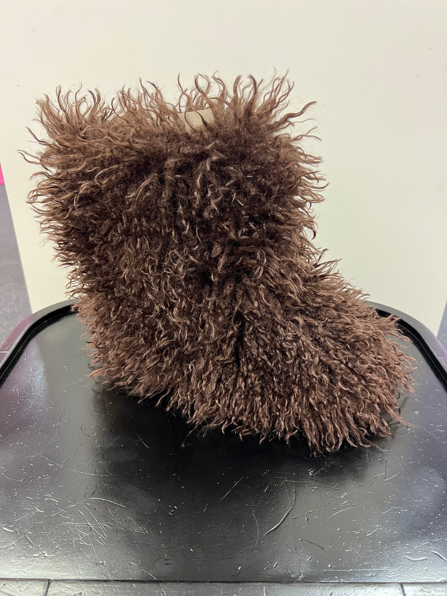 GOGO-3 BROWN CURLY FUR SLIP ON BOOTS