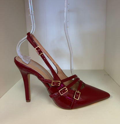 AILSA-20 PATENT LEATHER POINTY TOE SLING BACK PUMP Wine