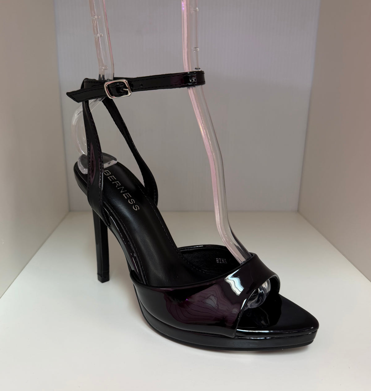HINA BLACK PATENT LEATHER PLATFORM STILEETO WITH ANKLE STRAP