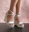 SUN White Faux Leather Platform Heel