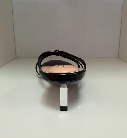 FINNA-01 BLACK PATENT LEATHER STRAPPY SLIP ON MULE KITTEN HEEL