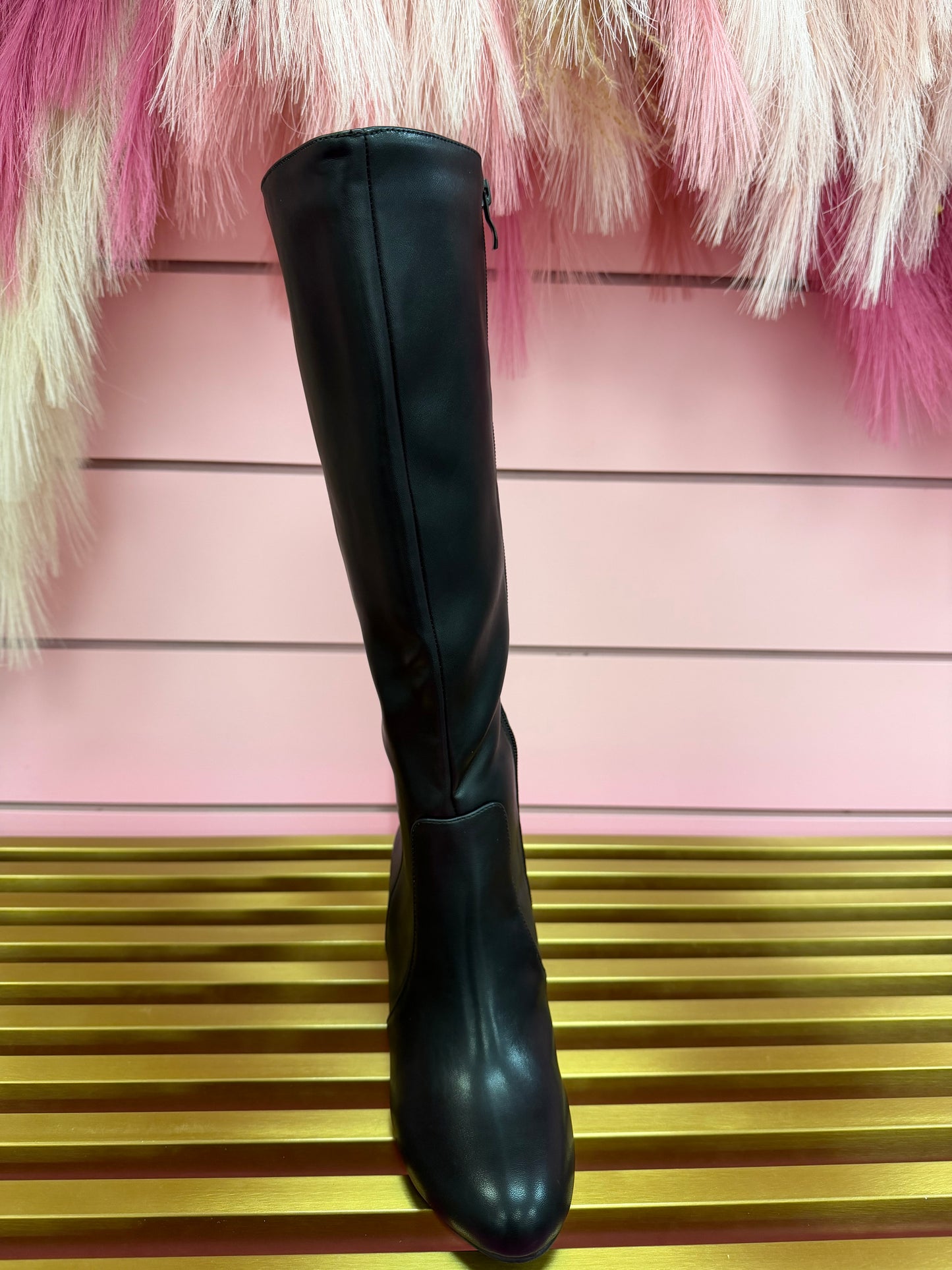 BRYER BLACK FAUX LEATHER BLOCK HEEL BOOT