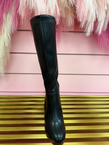 BRYER BLACK FAUX LEATHER BLOCK HEEL BOOT