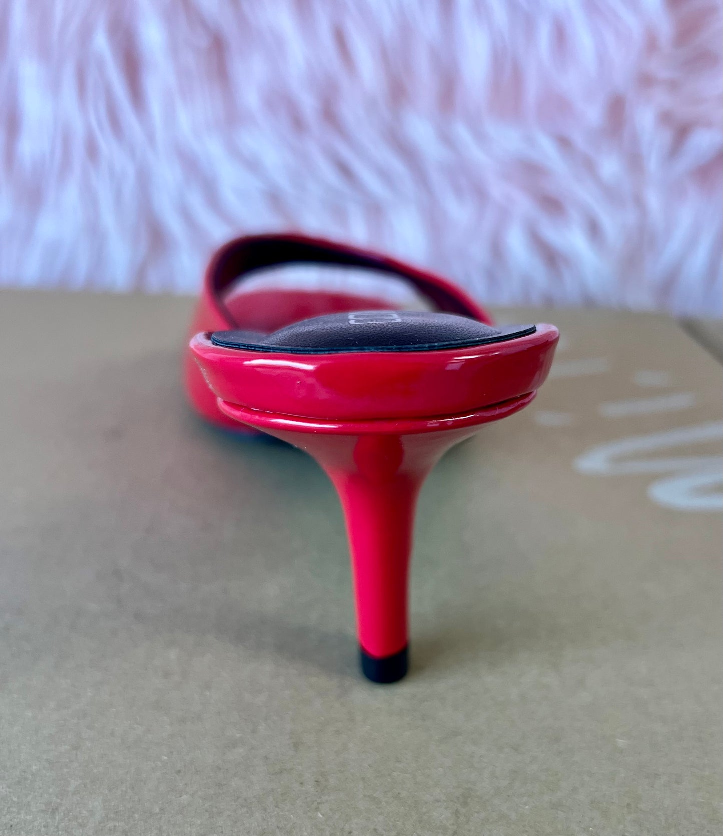 ELLIE-40 Red Patent Leather Kitten Heel Open Toe