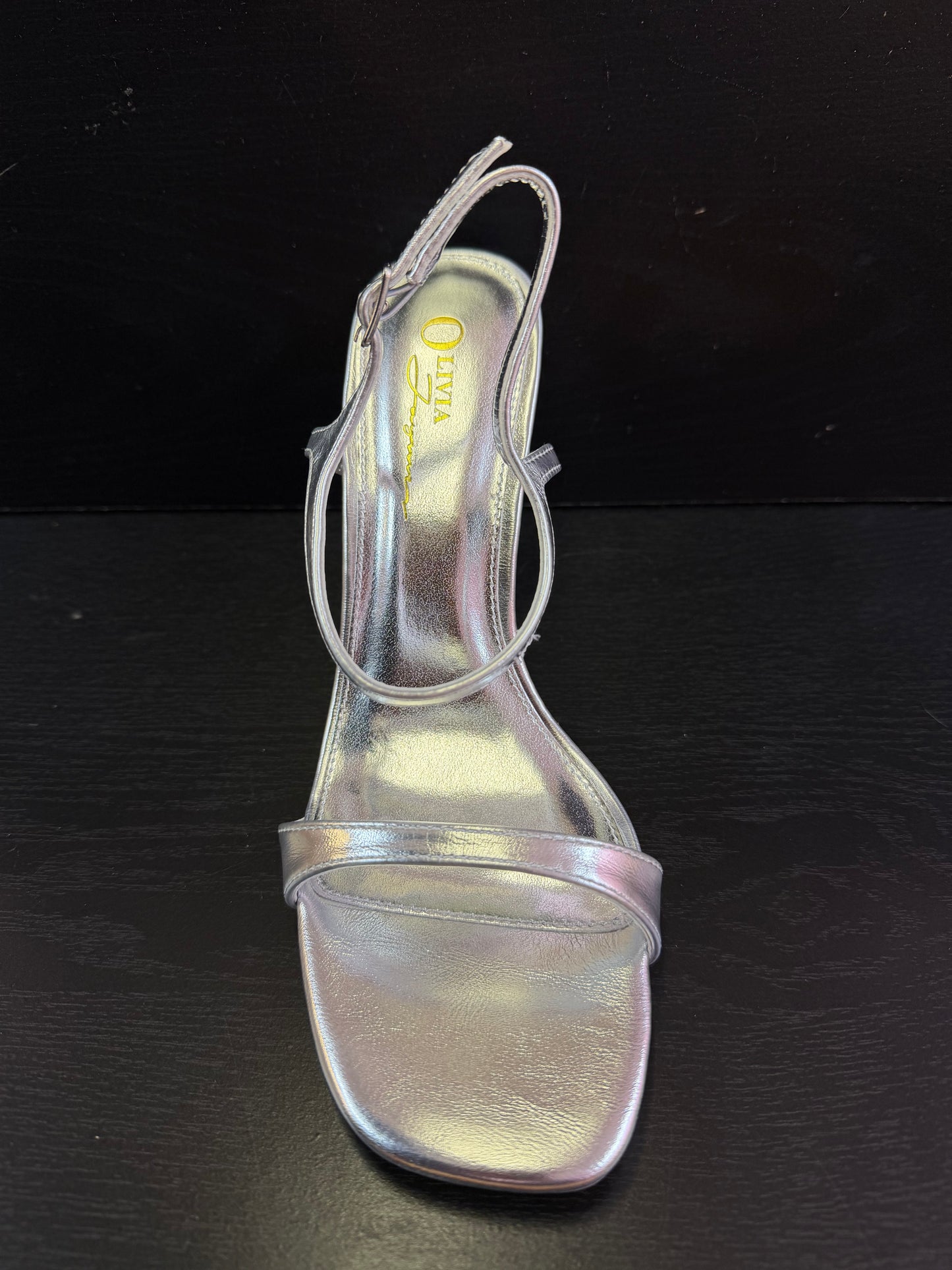 BIBIANA METALLIC FAUX LEATHER ANKLE STRAP HEEL Silver