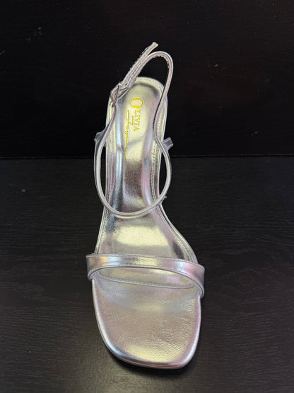 BIBIANA METALLIC FAUX LEATHER ANKLE STRAP HEEL Silver